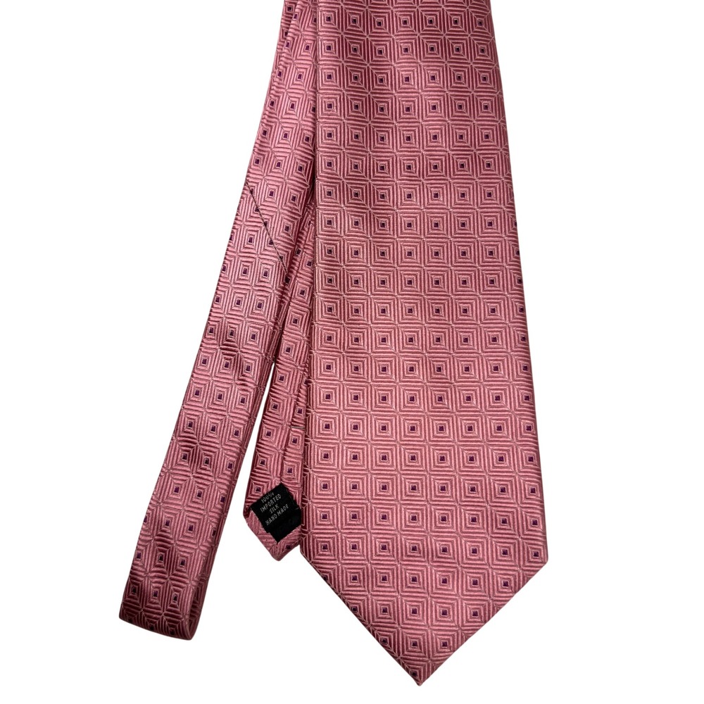 Ziggurat Necktie One Size Mens Silk Geometric Square Pattern Pink Purple